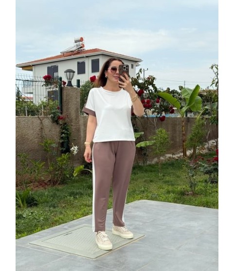 Kadın Modal Dokulu Kumaş Yanı şeritli Takım