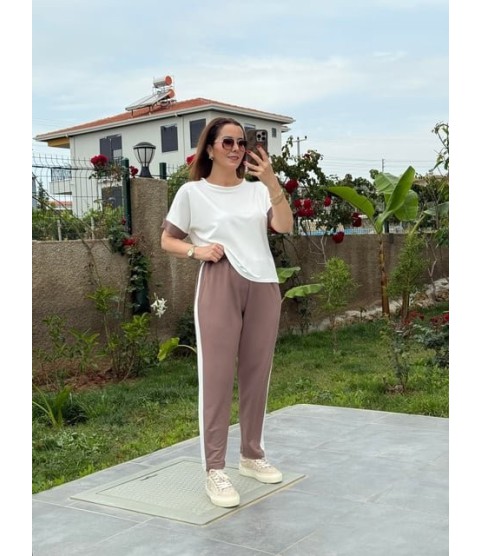 Kadın Modal Dokulu Kumaş Yanı şeritli Takım