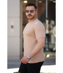 Erkek Ağaç Kabuğu Desenli Kısa Kollu T-shirt