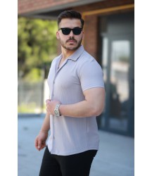 Erkek Ottoman Kumaş Apaj Yaka Kısa Kollu Gömlek
