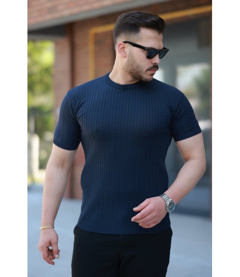 Erkek Bisiklet Yaka örgü Desenli Kısa örme Triko Kısa Kollu T-shirt