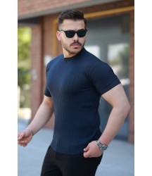 Erkek Bisiklet Yaka örgü Desenli Kısa örme Triko Kısa Kollu T-shirt