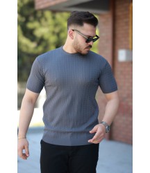 Erkek Bisiklet Yaka örgü Desenli Kısa örme Triko Kısa Kollu T-shirt