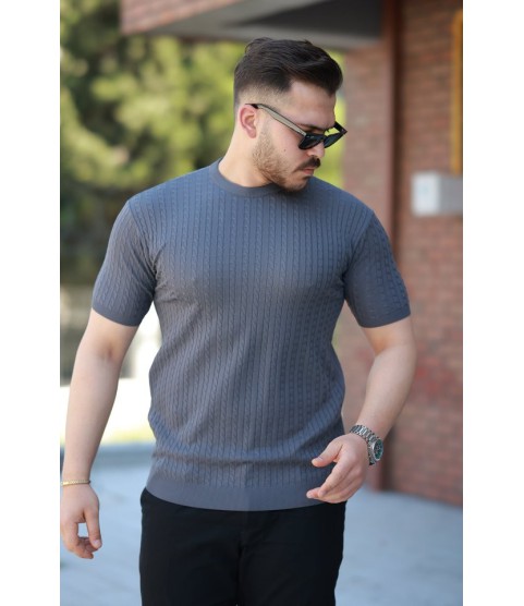 Erkek Bisiklet Yaka örgü Desenli Kısa örme Triko Kısa Kollu T-shirt