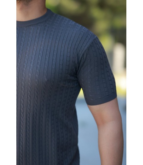 Erkek Bisiklet Yaka örgü Desenli Kısa örme Triko Kısa Kollu T-shirt