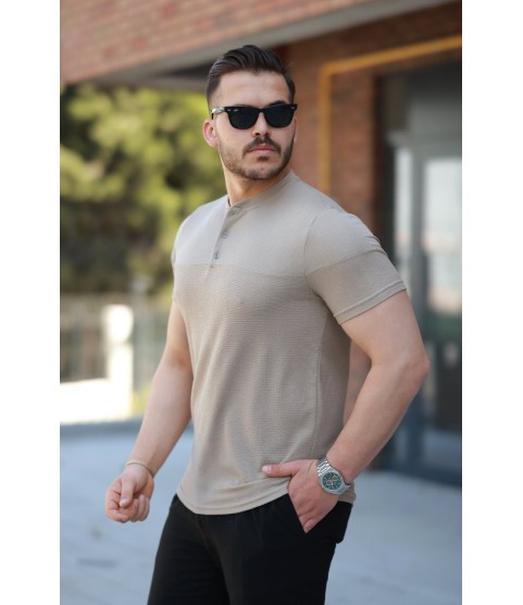 Erkek Hakim Yakalı Kısa Kollu Pamuklu T-shirt