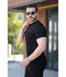 Erkek Hakim Yakalı Kısa Kollu Pamuklu T-shirt