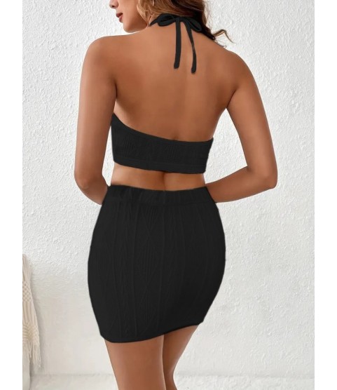 Kadın Sıfır Kol Crop Mini Etek Ikili Triko Takım Kadın Sıfır Kol Crop Mini Etek Ikili Triko Takım