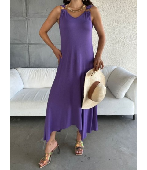 Kadın çan Dokuma Kumaş V Yaka Asimetrik Kesim Elbise