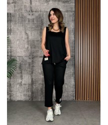 Kadın Askılı Yuvarlak Yaka Viskon Iki Iplik Bluz Ve Eşofman Altı Ikili Takım