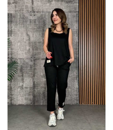 Kadın Askılı Yuvarlak Yaka Viskon Iki Iplik Bluz Ve Eşofman Altı Ikili Takım