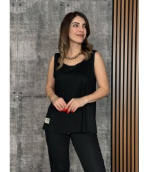 Kadın Askılı Yuvarlak Yaka Viskon Iki Iplik Bluz Ve Eşofman Altı Ikili Takım