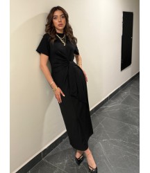 Kadın Kısa Kollu Bisiklet Yaka Yandan Bağlamalı Viskon Iki Iplik Elbise