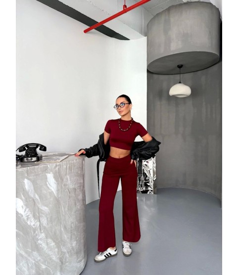 Osy Modal Yumuşak Dokulu Kumaş Kısa Kollu Crop Alt Ispanyol Paça Pantalon Ikili Takım - Bordo Osy Modal Yumuşak Dokulu Kumaş Kısa Kollu Crop Alt Ispanyol Paça Pantalon Ikili Takım - Bordo