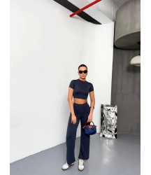 Osy Modal Yumuşak Dokulu Kumaş Kısa Kollu Crop Alt Ispanyol Paça Pantalon Ikili Takım - Füme
