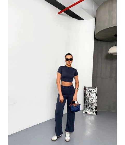 Osy Modal Yumuşak Dokulu Kumaş Kısa Kollu Crop Alt Ispanyol Paça Pantalon Ikili Takım - Füme Osy Modal Yumuşak Dokulu Kumaş Kısa Kollu Crop Alt Ispanyol Paça Pantalon Ikili Takım - Füme