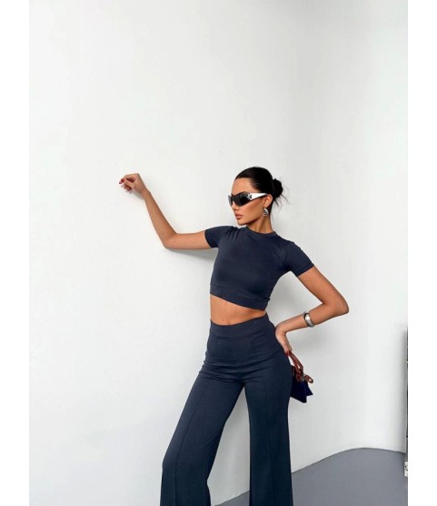 Osy Modal Yumuşak Dokulu Kumaş Kısa Kollu Crop Alt Ispanyol Paça Pantalon Ikili Takım - Füme Osy Modal Yumuşak Dokulu Kumaş Kısa Kollu Crop Alt Ispanyol Paça Pantalon Ikili Takım - Füme