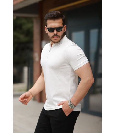 Erkek Fermuarlı Yaka Kısa Kollu Tişört