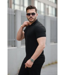 Erkek Yakalı Waffle Dokulu Kısa Kollu Tişört