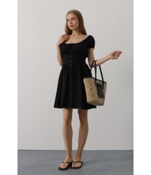 Beli Korseli Mini Elbise - Siyah