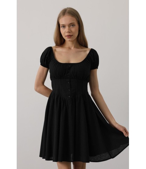 Beli Korseli Mini Elbise - Siyah