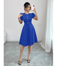 Kadın Kısa Kollu Bisiklet Yaka önden Düğmeli Ithal Krep Elbise