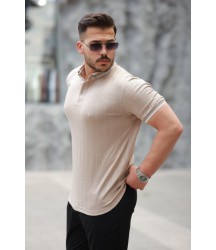 Erkek Düğme Yakalı Jakar Kumaş Kısa Kollu Tişört