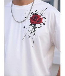 Erkek Bisiklet Yaka Kısa Kol Baskılı T-shirt - Beyaz