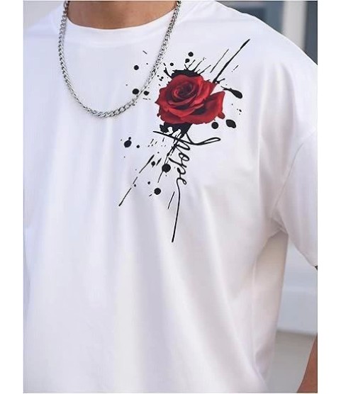 Erkek Bisiklet Yaka Kısa Kol Baskılı T-shirt - Beyaz