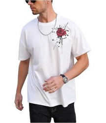 Erkek Bisiklet Yaka Kısa Kol Baskılı T-shirt - Beyaz