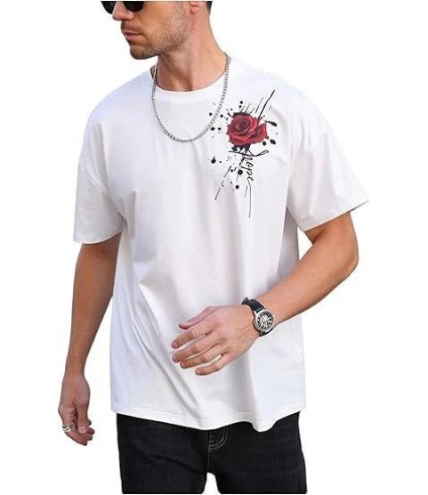 Erkek Bisiklet Yaka Kısa Kol Baskılı T-shirt - Beyaz