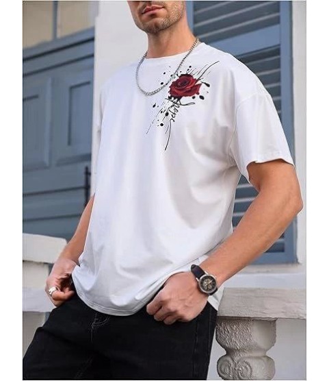 Erkek Bisiklet Yaka Kısa Kol Baskılı T-shirt - Beyaz