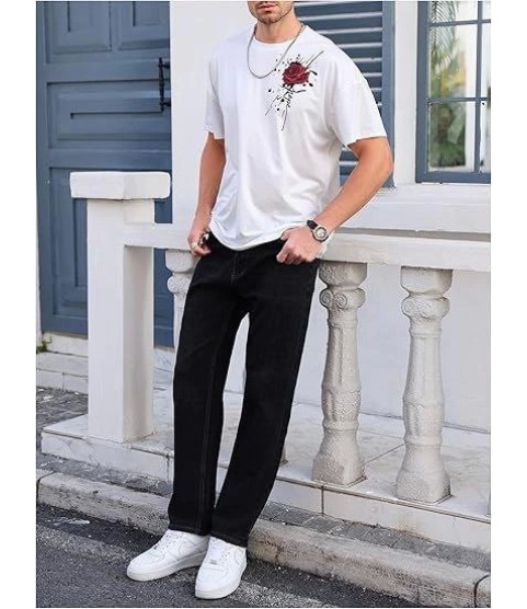 Erkek Bisiklet Yaka Kısa Kol Baskılı T-shirt - Beyaz