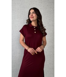 Kadın Kısa Kollu Yakalı Yandan Yırtmaçlı Viskon Iki Iplik Elbise