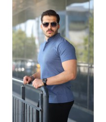 Erkek Hakim Yaka Dokuma Pamuklu Kumaş Kısa Kollu Tişört