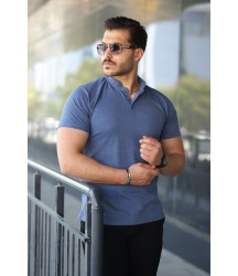 Erkek Hakim Yaka Dokuma Pamuklu Kumaş Kısa Kollu Tişört