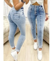 Kadın Yüksek Bel önden Düğmeli Jean Pantolon
