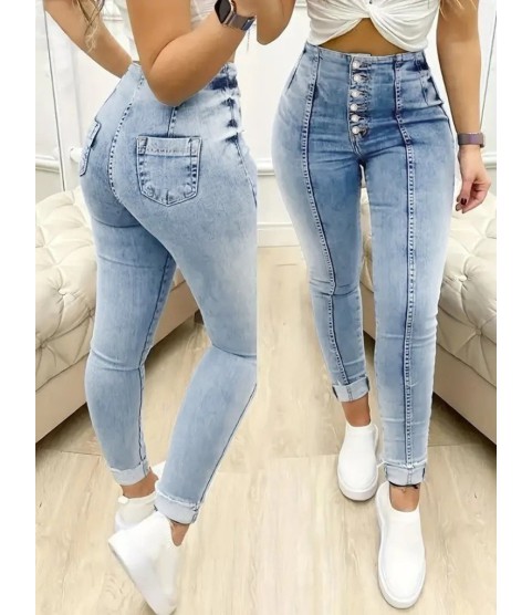Kadın Yüksek Bel önden Düğmeli Jean Pantolon