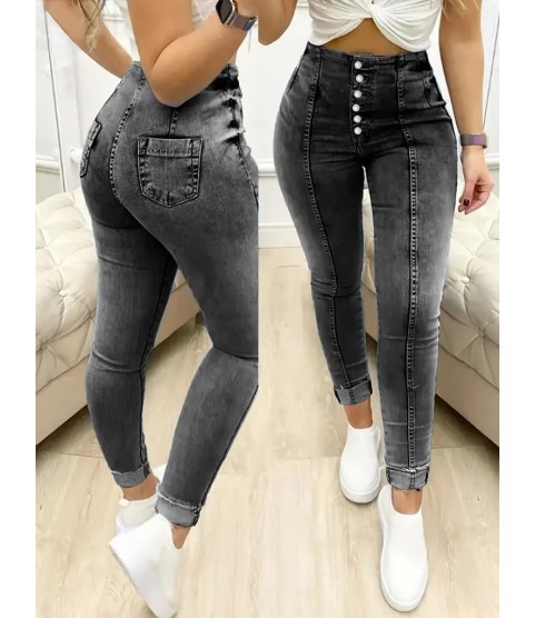 Kadın Yüksek Bel önden Düğmeli Jean Pantolon
