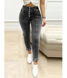 Kadın Yüksek Bel önden Düğmeli Jean Pantolon