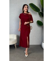 Kadın Kısa Kollu Tek Omuzdan Açık Beli Lastikli Sandy Maxi Elbise