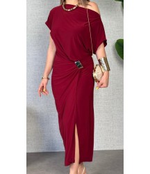 Kadın Kısa Kollu Tek Omuzdan Açık Beli Lastikli Sandy Maxi Elbise