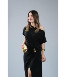 Kadın Kısa Kollu Tek Omuzdan Açık Beli Lastikli Sandy Maxi Elbise