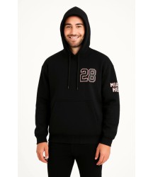 Üç İplik Kapüşonlu Ön Ve Arka Baskılı SweatShirt Hoodie - Siyah
