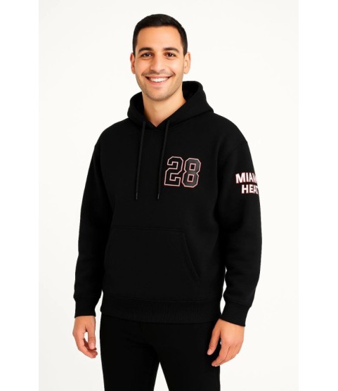 Üç İplik Kapüşonlu Ön Ve Arka Baskılı SweatShirt Hoodie - Siyah