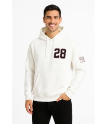 Üç İplik Kapüşonlu Ön Ve Arka Baskılı SweatShirt Hoodie - Beyaz