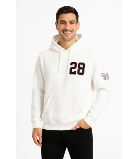 Üç İplik Kapüşonlu Ön Ve Arka Baskılı SweatShirt Hoodie - Beyaz