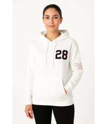 Üç İplik Kapüşonlu Ön Ve Arka Baskılı SweatShirt Hoodie - Beyaz