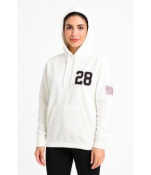 Üç İplik Kapüşonlu Ön Ve Arka Baskılı SweatShirt Hoodie - Beyaz