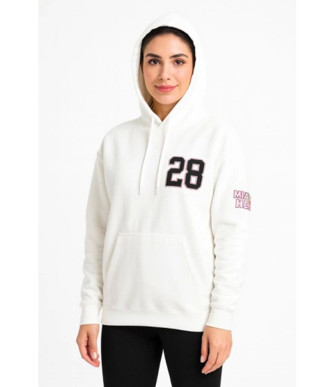 Üç İplik Kapüşonlu Ön Ve Arka Baskılı SweatShirt Hoodie - Beyaz